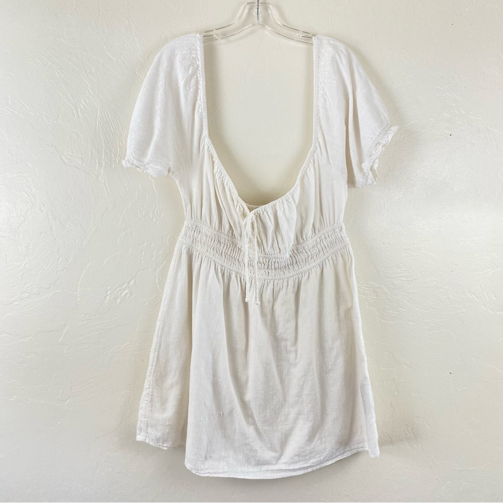Urban Outfitters Size Large White Off Shoulder Puffy Sleeve Tie-up Mini Dress